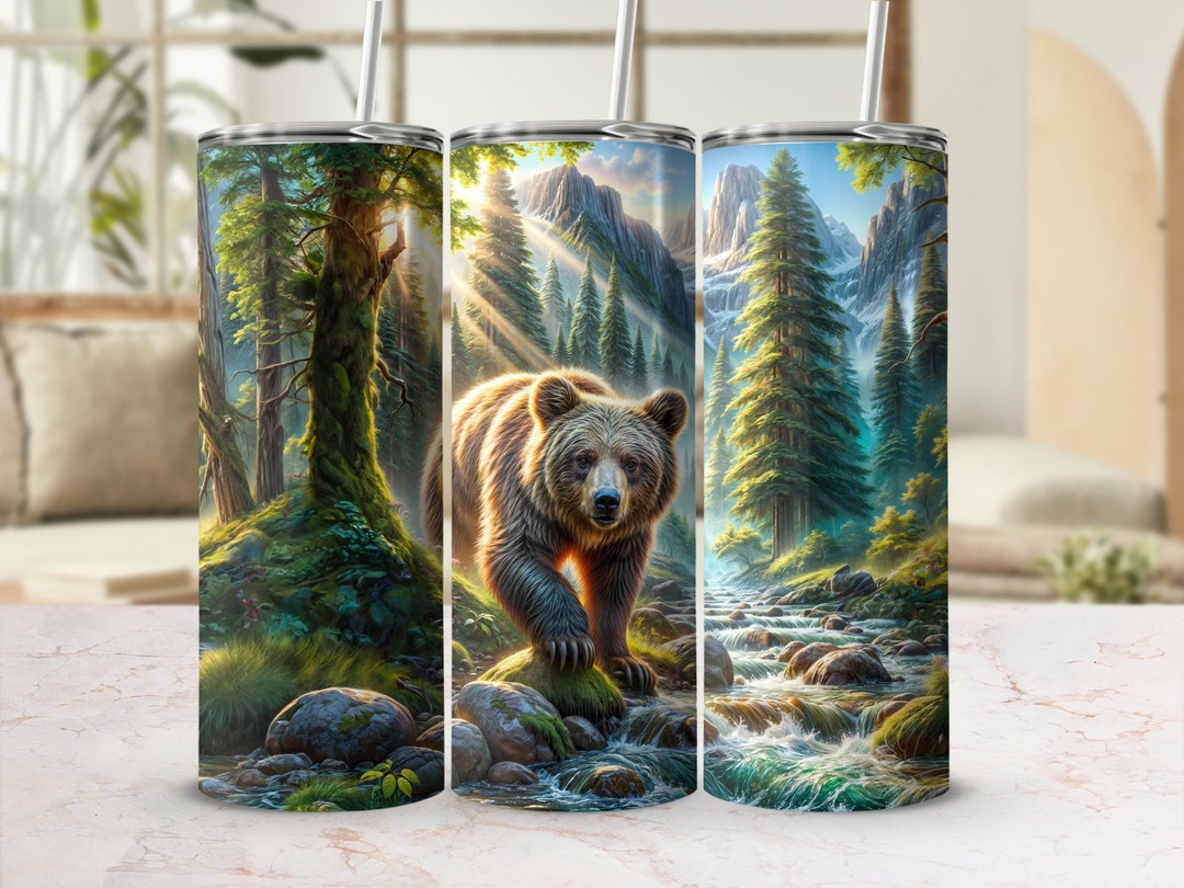 Grizzly Bear Forest 20oz Skinny Tumbler Wrap Sublimation File DIY ...