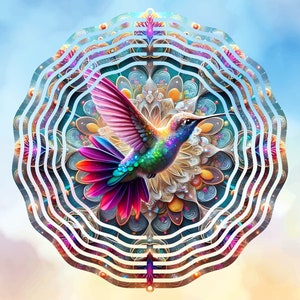 Hummingbird Wind Spinner Sublimation Design, Round Mandala PNG, Digital Print, Garden Art, Vibrant Decoration, Printable image 4