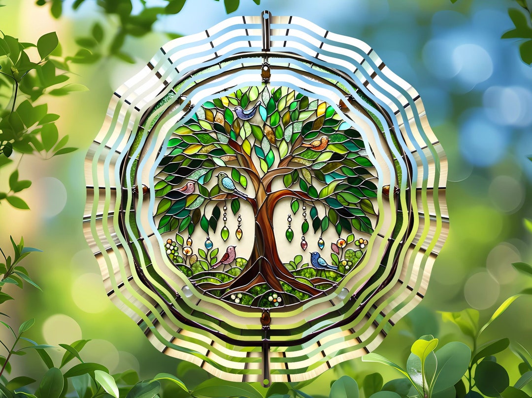 Tree of Life Wind Spinner Sublimation Design Round PNG, Stained Glass ...