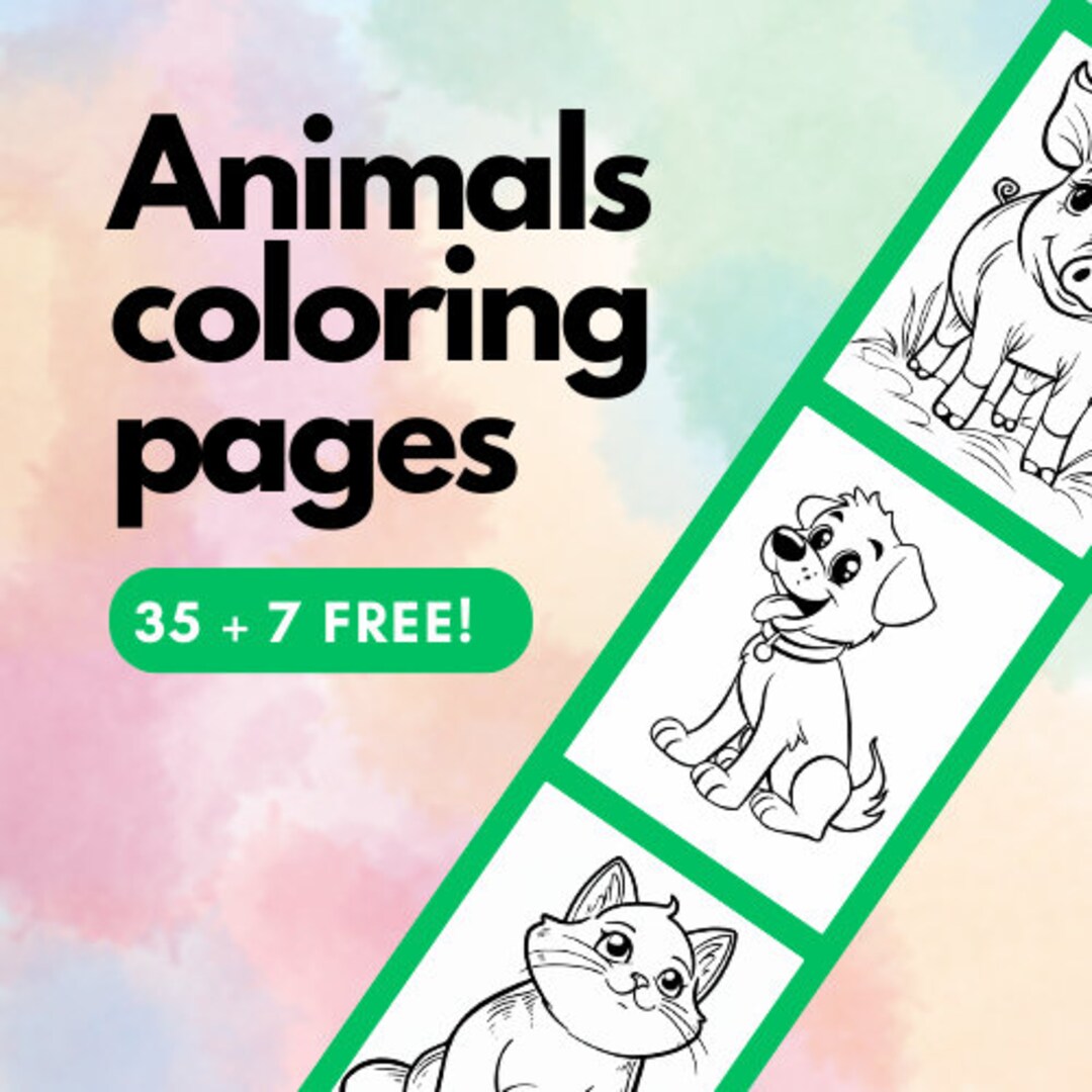 35 Kids Animal Coloring Pages + 7 FREE - Etsy