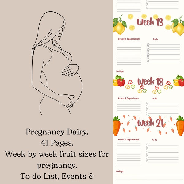 Printable Pregnancy Journey, Digital Pregnancy Journey,  Week by Week Pregnancy,  Week by week fruit sizes for pregnancy, 41 Pages