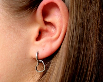 Boucle d'oreille Coeur Ouvert (Acier Inoxydable) Argent