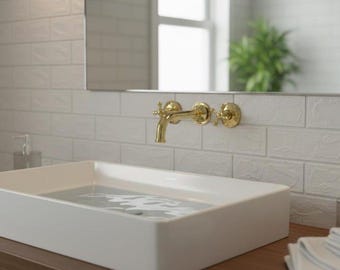 Grifo de pared de latón sin lacar, hecho a mano, para lavabo de baño, grifo de pared.