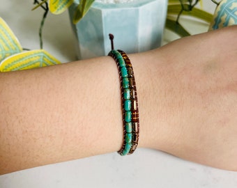 Czech Rulla Bead Bracelet - turquoise topaz