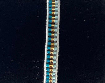 Seed Bead Wrap Bracelet - turquoise, gold, irridescent