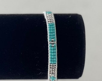 Seed bead wrap bracelet - turquoise and silver