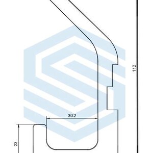 Das Bild zeigt eine technische Zeichnung des Doppelhaken aus der Seitenansicht. Der Doppelhaken ist 112 Millimeter hoch und ragt etwa 50mm aus der Wand heraus. Es handelt sich hier um die Version für die Montage an vertikal montierten Akustikpaneelen.