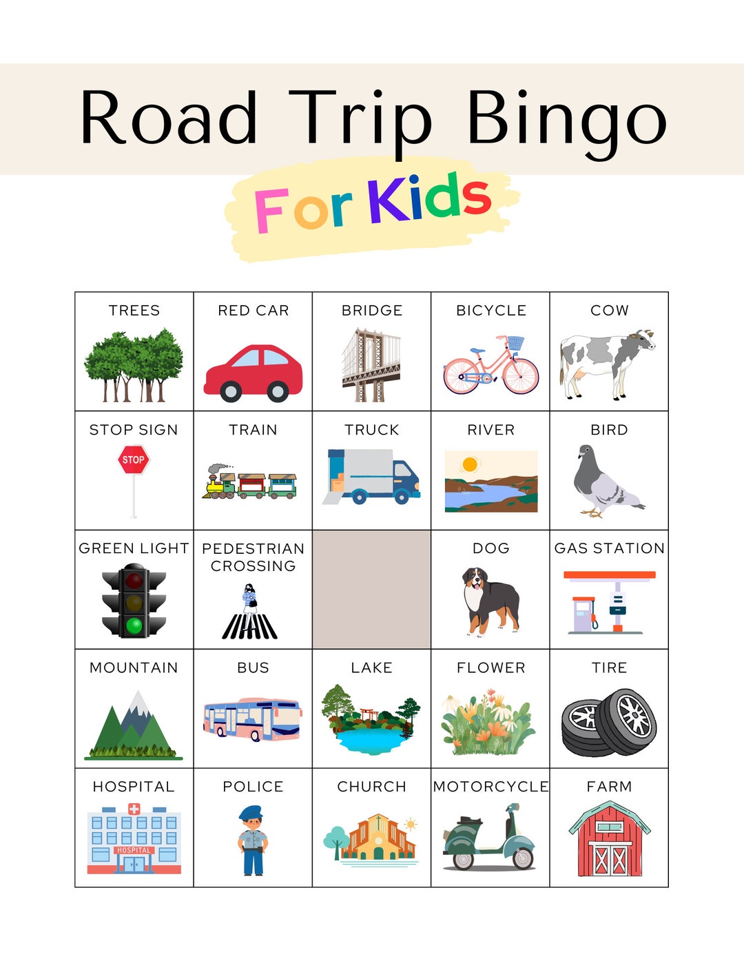 Road Trip Bingo for Kids Printable Etsy