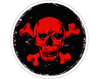 Vintage Style Sticker - Red Skull and Crossbones Distressed Retro Decal