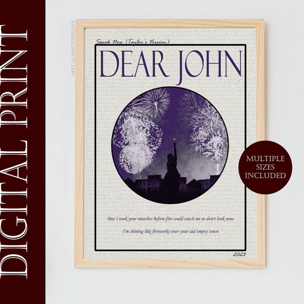 Dear John by Taylor Swift Lyric Print - Digital Poster Download