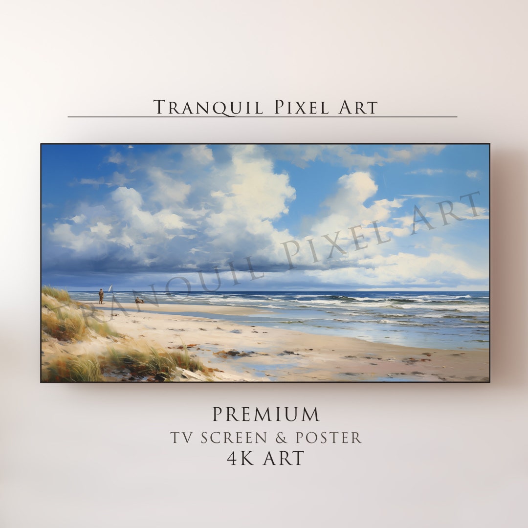 Painting of the Dutch Sea With People Standing on the Beach, Frame TV ...