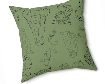 Jungle Animal Silhouettes Throw Pillow: Living Room Decor