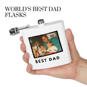 Frasco con foto personalizado para papá: El mejor regalo para papá del mundo, botella de licor de acero inoxidable grabada.