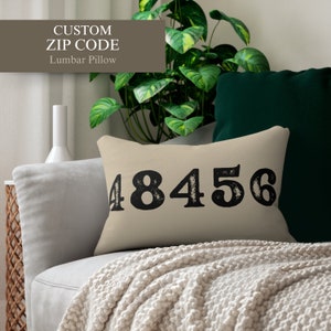 Custom Zip Code Lumbar Pillow: Personalized Home Gift
