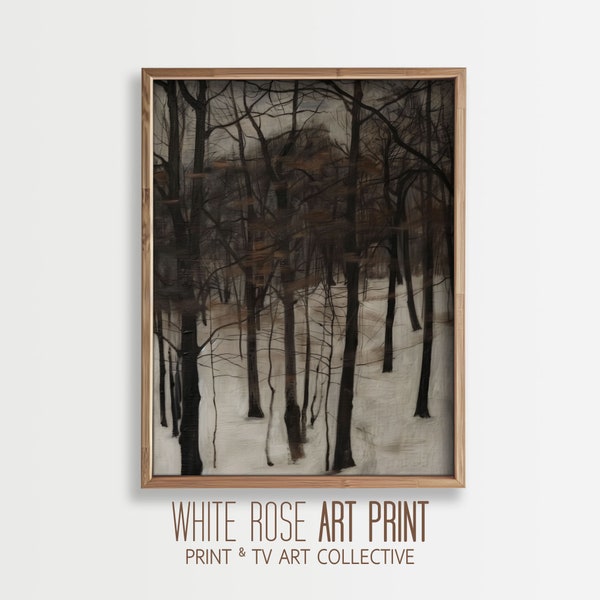 Deep in the Winter Forest Art Print, Antique Oil Painting, Moody Winter Forest, Sepia Tones, Bare Trees, PRINTABLE Digital Download | #1008