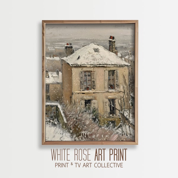 Snow Covered House Urban Landscape Oil Painting, Impasto Art Print, Winter Cityscape, Muted Colors, PRINTABLE Digital Download, Gift | #1083