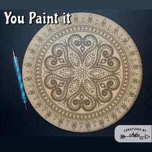 Mandalapatroon 003 stippen | Zelf schilderen | Doe-het-zelf |  Bord met een diameter van 9,75" | Verfvoorraad | Lasergegraveerd op MDF van 3 mm