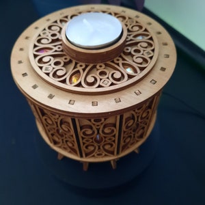 Tea Candle Holder with Storage | Laser cut wood Round Box
