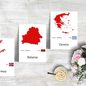 Bundle Europe Maps Capital & Flag | A6 Montessori Printable Cards | Geography Flash Cards | Educational Pdf | Homeschool Classroom