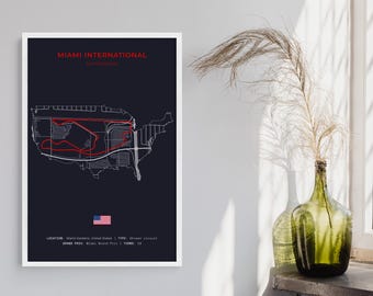 Mapa de la pista de Fórmula 1 de Estados Unidos, póster del Gran Premio de Miami (PDF imprimible en tamaño A4)