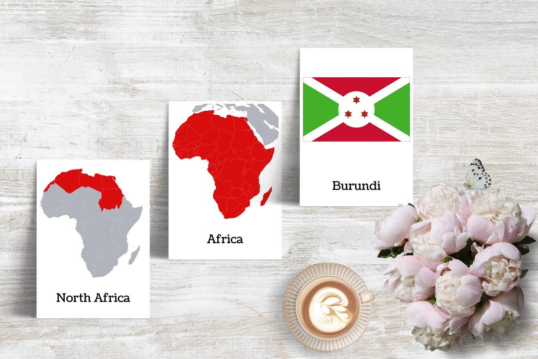 Bundle Africa Maps & Flags Flashcards A6 Printable Montessori Geography ...
