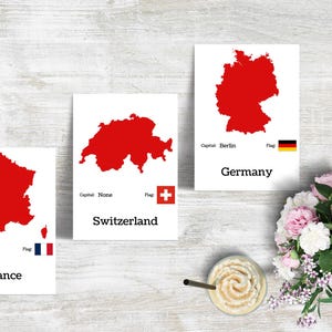 Western Europe Maps Capital & Flag | A6 Montessori Printable Cards | Geography Flash Cards | Educational Pdf | Homeschool Classroom