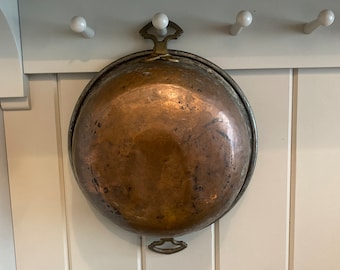 Antique/Vintage Rustic Large Copper Bowl With Cast Brass Handles
