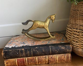 Vintage brass rocking horse | baby / kids room decor cottage core grandmillenial style
