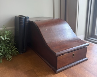 Beautiful Curved Wood Box Stained Mahogany | Modern Colonial | Cottage Core | Home Office Storage | Desk Accessory