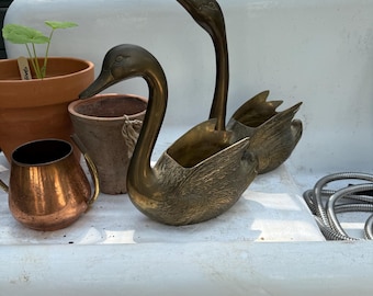 Pair of Mid Century Brass Large Swan Planters | Cottage Core | European Home