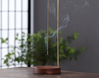 Incense Holder, Handcrafted Wooden Incense Burner in Matte Black / Gold - Minimalist Design for Relaxation and Meditation - Home Decor