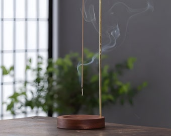 Incense Holder, Handmade Incense Burner in Matte Black / Gold Wood - Minimalist Design for Relaxation and Meditation - Home Decoration