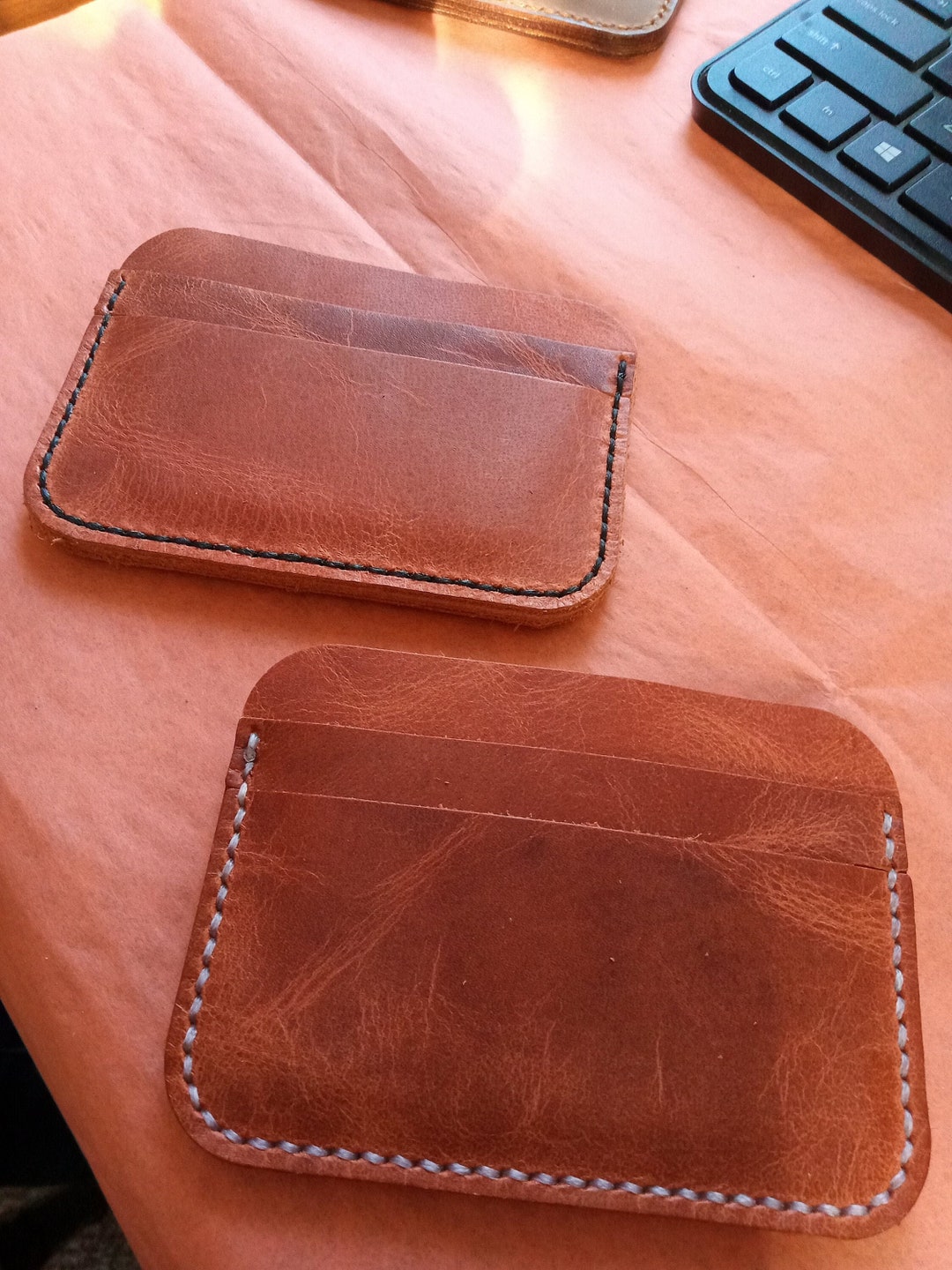 Hand Stitched Leather Wallet 4 Card Minimalist Etsy