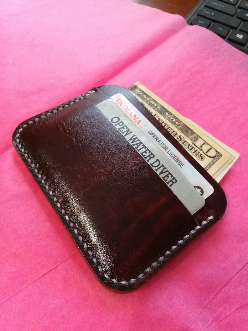 Hand Stitched Leather Wallet 4 Card Minimalist Etsy