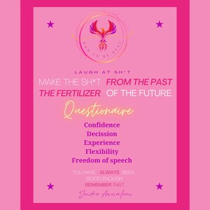 Puede incluir: Un póster motivacional rosa con un gráfico de fénix y el texto "How to be real". El póster también incluye el texto "Laugh at sh*t, make the sh*t from the past the fertilizer of the future." y "Questiondire: Confidence, Decission, Experience, Flexibility, Freedom of speech. You have always been good enough. Remember that. Sandra Ammerfaan."
