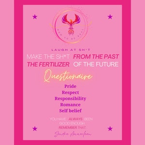 Puede incluir: Un póster motivacional rosa con un gráfico de fénix y el texto "HOW TO BE REAL". El póster también incluye el texto "LAUGH AT SH*T MAKE THE SH*T FROM THE PAST THE FERTILIZER OF THE FUTURE Questionnaire Pride Respect Responsibility Romance Self belief YOU HAVE ALWAYS BEEN GOOD ENOUGH. REMEMBER THAT. Sandra Ammerfaan"