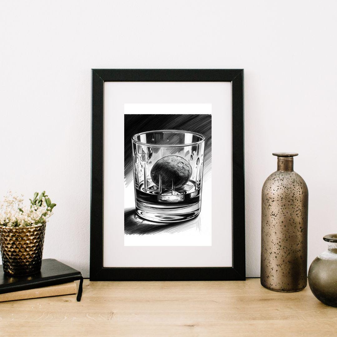 Whiskey on the Rocks - Quirky - Black and White Art - Digital, Print ...