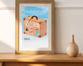 Personalice su(s) año(s) en impresión de viajes/vacaciones, arte de pared.