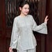 Traditional Vietnamese Áo Bà Ba Set| Icy Blue Silver Tunic with Wide-Leg Pants | Vietnam Heritage Wear | Modest Temple & Cultural Outfit image 3