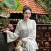 Traditional Vietnamese Áo Bà Ba Set| Icy Blue Silver Tunic with Wide-Leg Pants | Vietnam Heritage Wear | Modest Temple & Cultural Outfit image 2