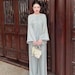 Traditional Vietnamese Áo Bà Ba Set| Icy Blue Silver Tunic with Wide-Leg Pants | Vietnam Heritage Wear | Modest Temple & Cultural Outfit image 1