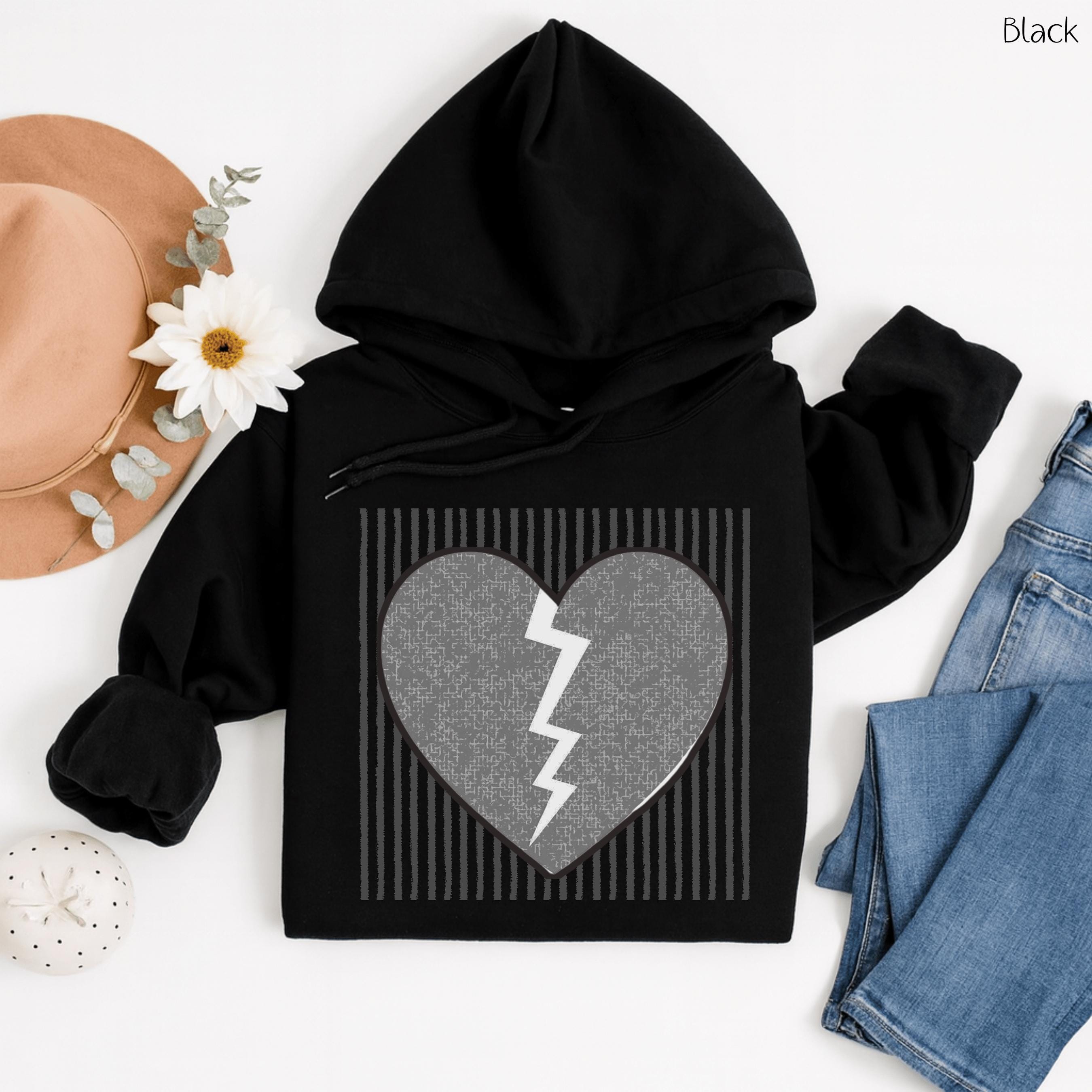 Black Hoodie Broken Heart Sweatshirt - Etsy