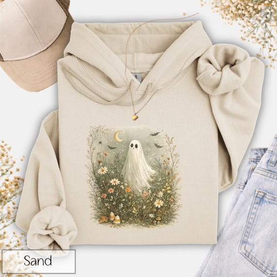 Floral Ghost Halloween Sweatshirt, Cottagecore Spooky Hoodie, Vintage Wildflower Ghost Sweatshirt, Cozy Fall Aesthetic Hoodie Gift
