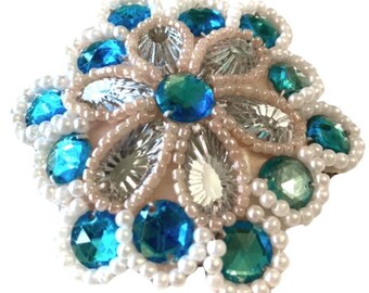 Teal and Peach Rhinestone Pearl Pastie