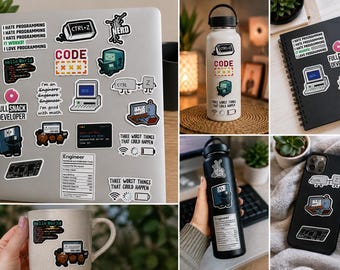 Programmierer-Aufkleber | Lustiges Vinyl-Aufkleber-Set mit Coding-Memes | Wasserfeste Laptop-Aufkleber für Entwickler, Gamer und Computerfreaks