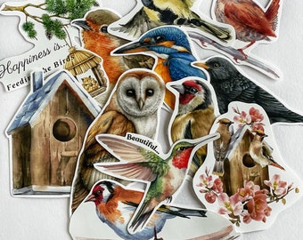 Hand-Cut Bird Stickers Set: Nature Journal & Planner Stickers