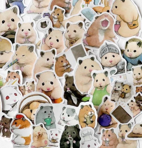 Cute Hamster Sticker Pack | Animal Stickers | Kawaii Vinyl Decals | Laptop & Water Bottle Stickers | Gift Idea