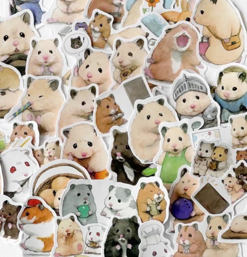 Cute Hamster Sticker Pack | Animal Stickers | Kawaii Vinyl Decals | Laptop & Water Bottle Stickers | Gift Idea image 1