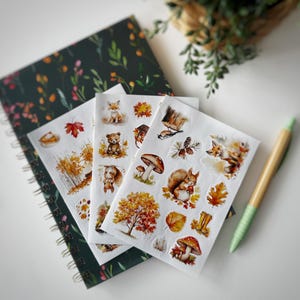 Bonitas hojas de pegatinas de otoño Juego de hojas de pegatinas de naturaleza otoñal Juego de bonitas pegatinas de naturaleza Pegatinas de animales del bosque Pegatinas de temporada Regalo de Acción de Gracias