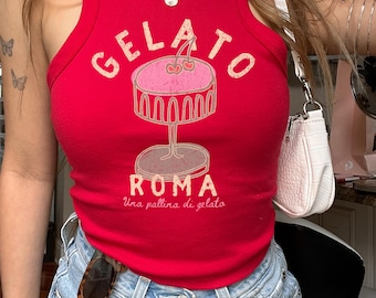 Gelato Roma Racer Tank Top: Italian Summer Crop Top